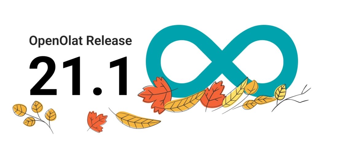 OpenOlat Release 21.1 – OpenOlat-Logo (Teal-Infinity) mit herbstlichen Blättern